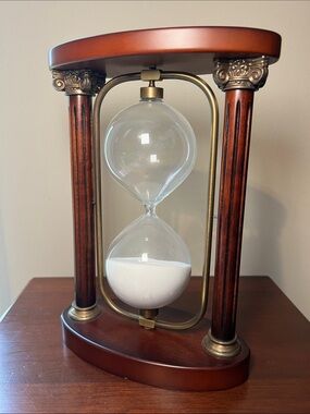 Vintage Bombay Company Hour Glass Sand Clock Brass Mahogany Flips Over